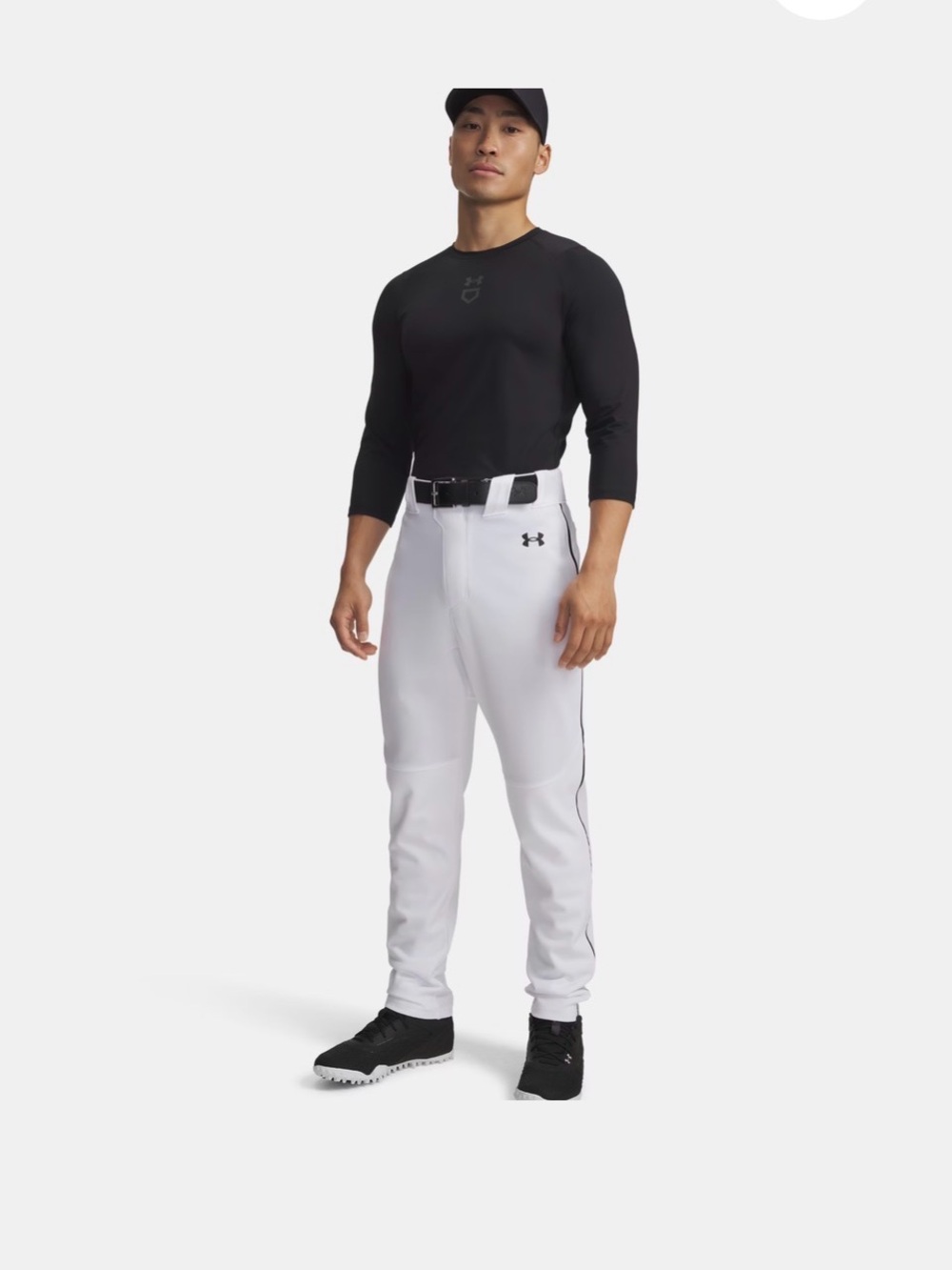 Under Armour White Baseball-Style Sweatpants with Black Logo and Black Piping